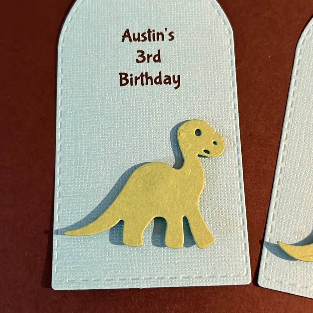 Personalized Dino favor tags. Set of 12. $10 More available. - Picture 2 of 4